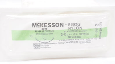 McKesson S663G 3-0 Nylon, DS24, 3/8c 24mm Reverse Cutting, 18inch (x)